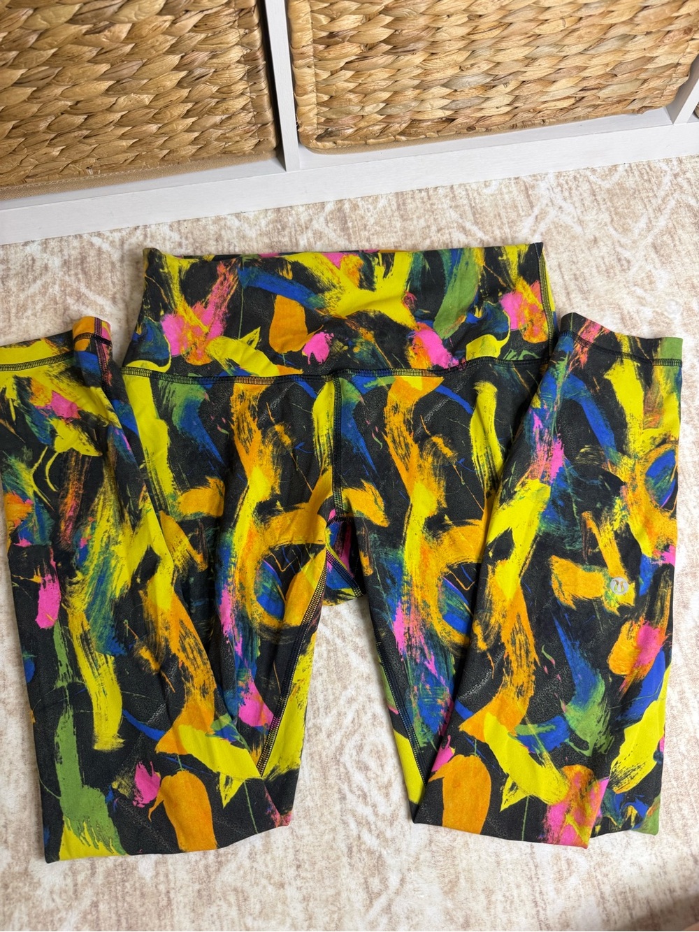 lululemon athletica Black Leggings with Neon Brushstroke Print